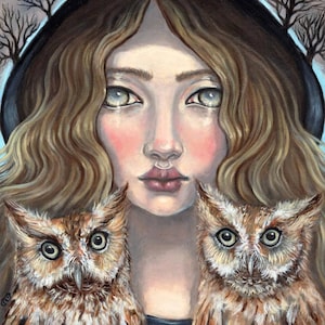 Ganeida goddess owls pagan mythological fine art print