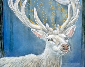 Solstice Spirit white stag fine art print by Tammy Wampler