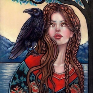 Morgan Le Fay raven lady of the lake fantasy art goddess fine art print