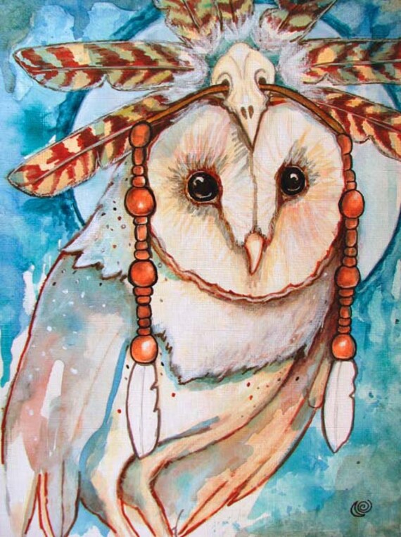 Shaman Barn Owl Feathers Headdress Fine Art 8x10 Print Etsy