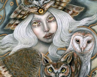 Owl Harpy mythological pagan goddess fine art print