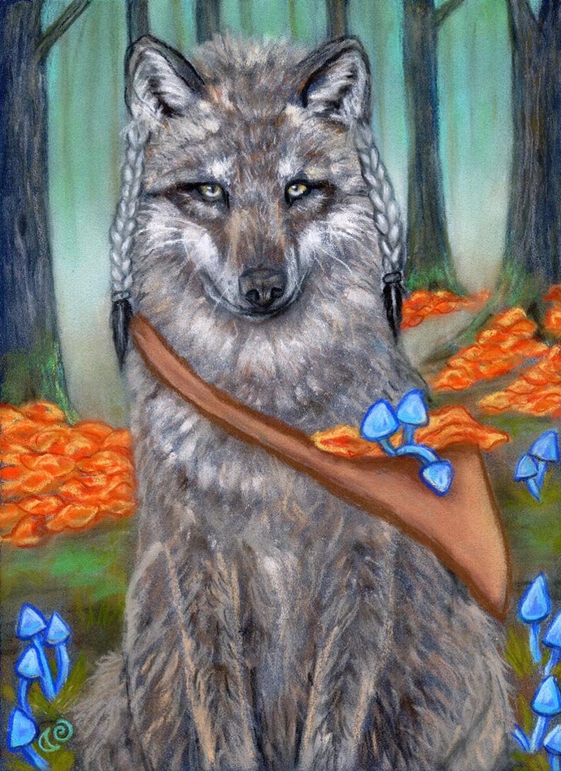 Wyse Womyn Wolf Forest Mushrooms Fine Art Print by Tammy Etsy