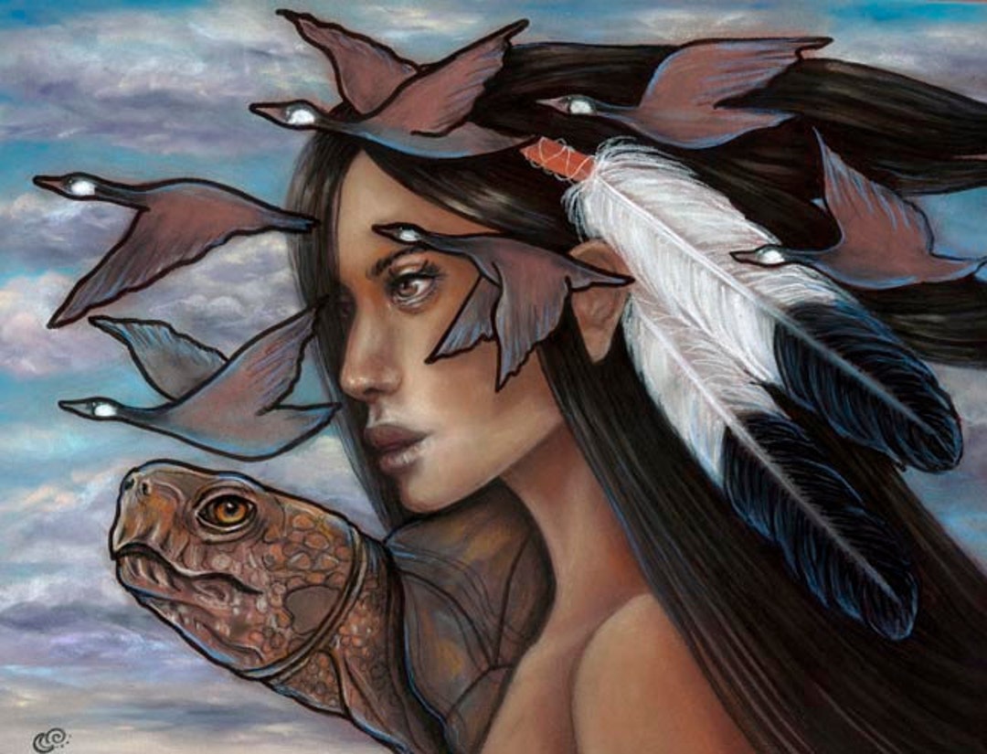 Sky Woman Iroquois Native American Mythology Pagan Turtle 8x10 Fine Art  Print 