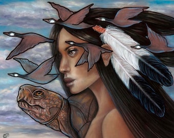 Sky Woman Iroquois Native American Mythology Pagan Turtle 8x10 fine art print