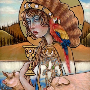 Circe Greek goddess mythological art nouveau Hand embellished Fine Art Print by Tammy Wampler