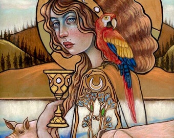 Circe Greek goddess mythological art nouveau Hand embellished Fine Art Print by Tammy Wampler