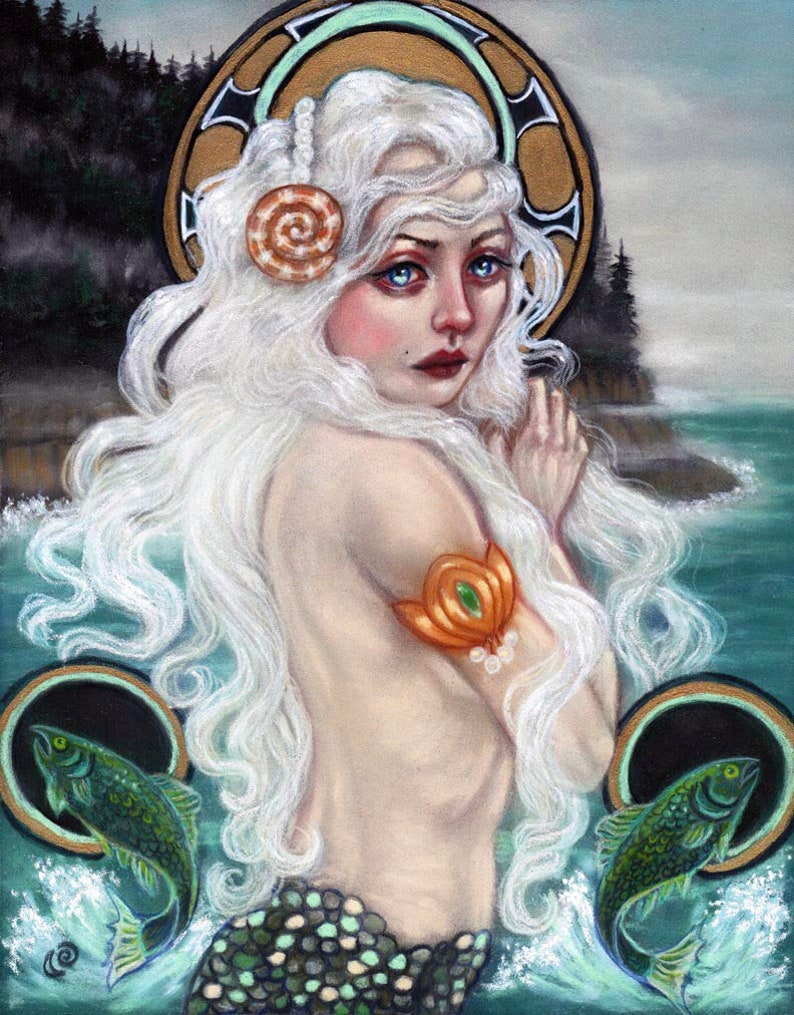 Dione mermaid art nouveau Greek mythology Naiad fine art print by Tammy Wampler image 1