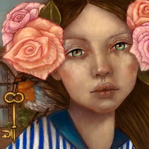 The Secret Garden children&#39;s book illustration robin roses 8x10 inch fine art print