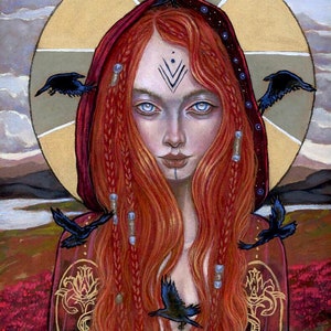 The Morrigan Hand Embellished gold print Celtic goddess by Tammy Wampler