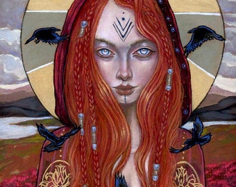 The Morrigan Hand Embellished gold print Celtic goddess by Tammy Wampler