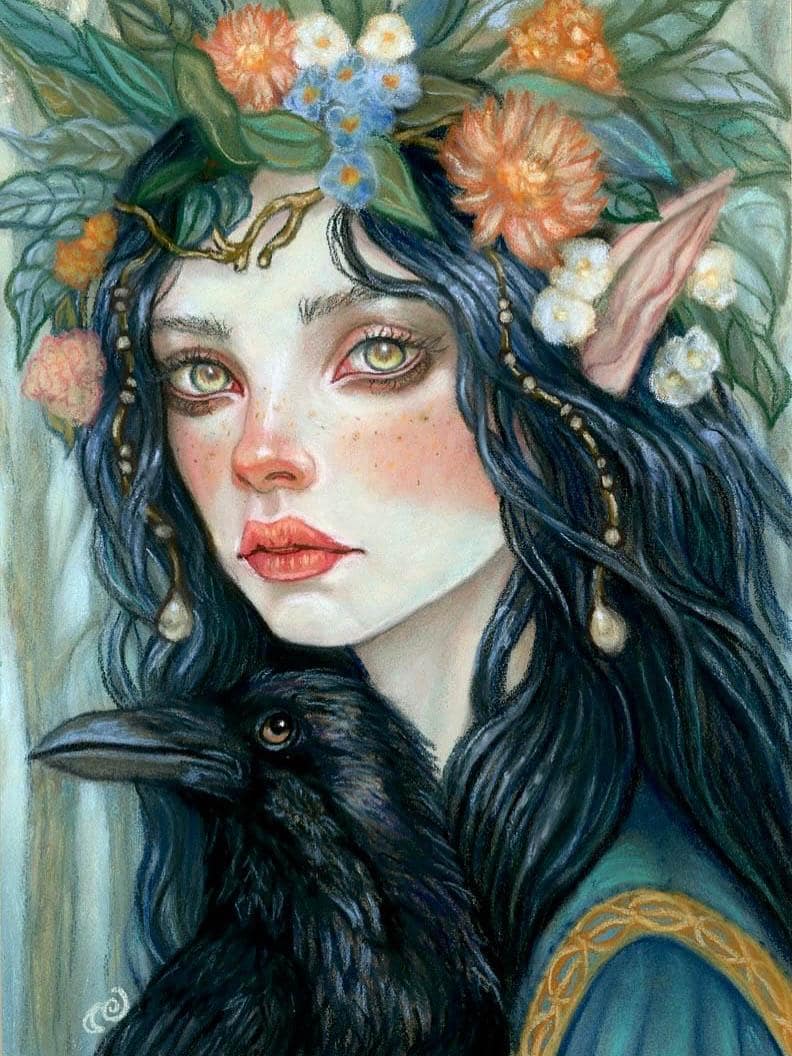 The Crow Fae fairy Fine Art Print by Tammy Wampler