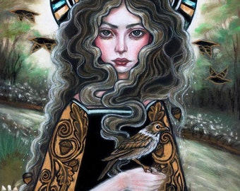 Druantia hand embellished gold fine art print Celtic Druid Goddess