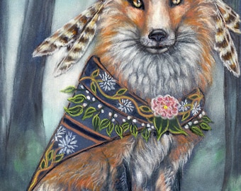 Medicine woman fox shaman pagan native american fine art print