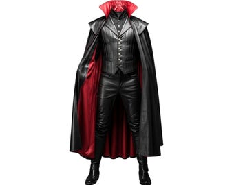 Handcrafted Leather Vampire Cloak - Dracula Themed Cloak - Gothic Halloween Cosplay Costume - Devil Vampire Cloak Costume Set - Vampire Vest