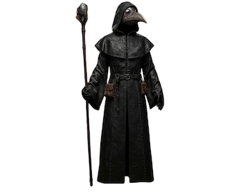 Black Leather Doctor Plague Inspired Robe - Cowhide Leather Medieval Wizard Robe - Renaissance Fair Dress Costume - Festival Outfit - LARP
