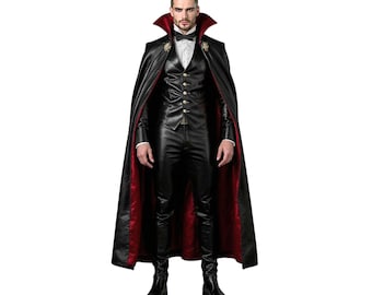 Genuine Leather Dracula Cloak - Medieval Vampire Themed Cloak - Gothic Halloween Cosplay Costume - Devil Vampire Cloak Costume Set