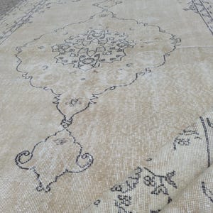 7x11 Vintage Oushak Rug, Neutral Beige Handwoven Wool Rug