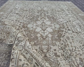 Vintage Neutral Teppich 200x300, Anatolischer Türkischer Teppich, Oushak Medaillon