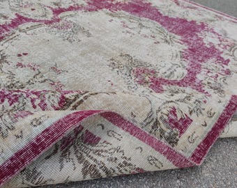 Alfombra Oushak vintage de 7x10, lana roja de Anatolia, hecha a mano