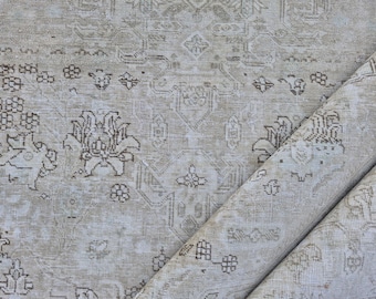 Beige Vintage Wool Rug 8x10 ft, Handmade Turkish Carpet, Rustic Farmhouse Decor