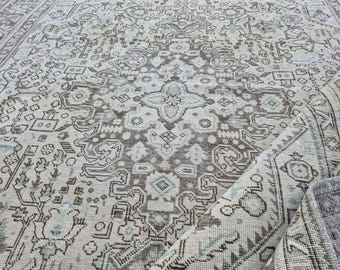 Large Vintage Area Rug 8x10, Oversized Turkish Carpet, Neutral Living Room Rug