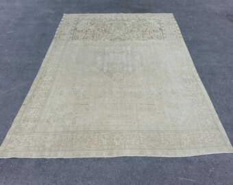Handgeknoopt wollen oushak-tapijt 9 x 12: vintage Turks boho-tapijt