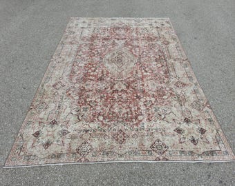 Alfombra Oushak vintage de 18 x 25 cm, hecha a mano, de lana turca roja, de Anatolia