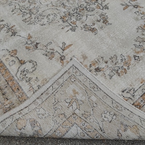 7x10 Vintage Oushak Rug,  Beige Turkish Wool Area Rug