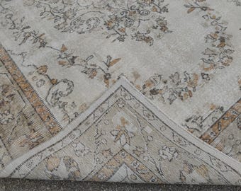 200x300 Vintage Oushak Teppich, Beige Türkischer Wollteppich