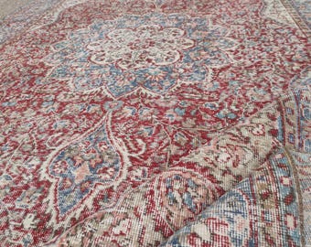 Alfombra Oushak de 7 x 10 pulgadas, alfombra vintage de lana turca roja