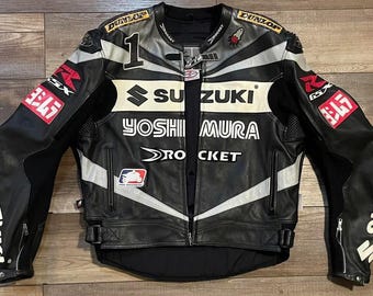 スズキレーシング モーターサイクルレザージャケット - ブルーCE