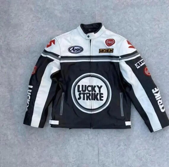 Lucky Strike Leather Jacket 【値下げ交渉 有】 Lucky Strike Cowhide Leather Biker Jacket - Black & White