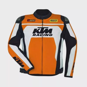 KTM Motorcycle Motorbike Riding Cowhide Leather Racing Jacket