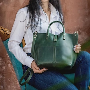Grüne Leder Einkaufstasche - Kleine Leder Crossbody Bag Vintage Leder Einkaufstasche für Frauen