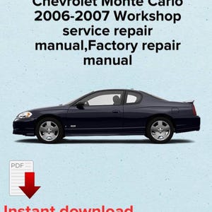 Manuale di officina e riparazione per Chevrolet Monte Carlo 2006-2007, manuale di riparazione di fabbrica, eBook OEM