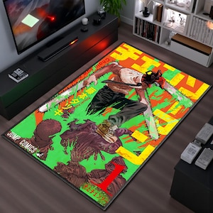 Action Manga Cover Rug | Washable Non Slip Anime Style Carpet | Bold Graphic Floor Mat for Gamer & TV Room Decor