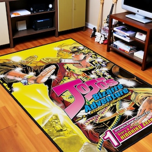 Tapete estilo mangá de anime | Tapete lavável antiderrapante com arte de anime | Tapete de chão com tema de herói retrô para sala de jogos e decoração de cultura pop