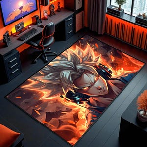 Anime Flame Hero Rug – Epic Gift for Anime Fans– Washable Non-Slip Gamer Room Mat – Bedroom, Theater, Studio Decor- Perfect Otaku Gift Idea