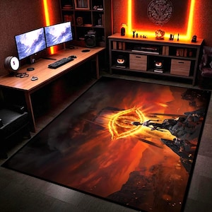 Eye of Sauron Rug | Fiery Mordor Inspired Carpet | Washable Non-Slip Area Mat | Perfect for Gamer Room, Movie Den, Bedroom|