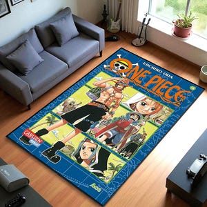 One Piece Volume 18 Rug | Washable Non-Slip Manga Mat | Ace Arrives Design for Teen Room or Game Room Decor| Collector Bedroom Decor Carpet