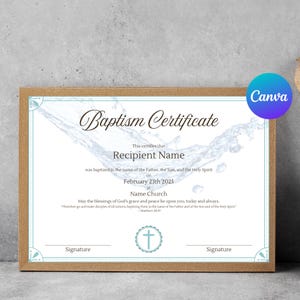 Plantilla de certificado de bautismo editable: certificado imprimible en Canva, recuerdo de bautismo de bebé, certificado de iglesia, descarga instantánea