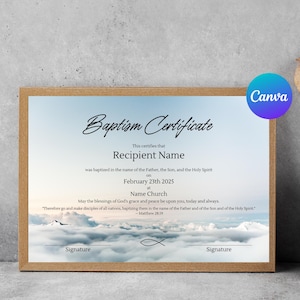 Plantilla de certificado de bautismo editable: certificado imprimible en Canva, recuerdo de bautismo de bebé, certificado de iglesia, descarga instantánea