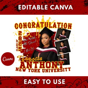 Graduate 2025 Editable Canva Template Digital Download, Red & Gold Graduation 2025 Template, Senior Class of 2025 Add Photo Personalized