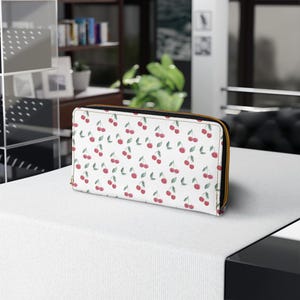 Cherry Blossom Zipper Wallet - Cute Floral Travel Wallet, Gift Idea for Her, Cherry Print Purse, Everyday Use Accessory