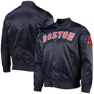 Boston Red Sox Black Satin Baseball Jacket MLB Varsity Bomber Jacket f Red Sox Baseball Team Apparel Retro Style MLB Fans Bomber Jacket