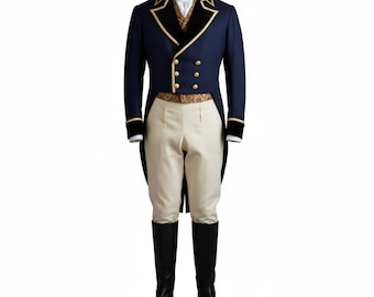 Mens Regency Tailcoat Historical Costume - Royal Blue Vintage Formal Coat - Victorian Style Jacket