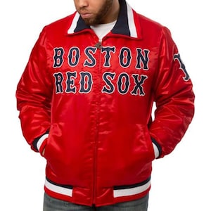 Boston Red Sox Jacket MLB Team Red Satin Baseball Jacket Varsity Letterman Sports Fans Jacket Red Sox Baseball Team Fans Jacket