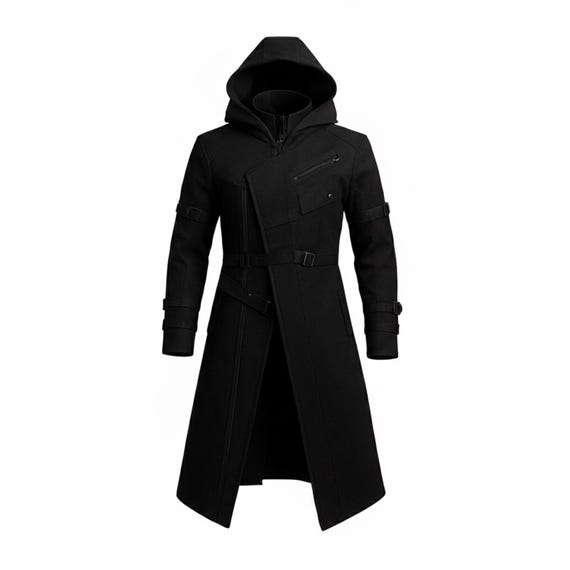Cyberpunk Hooded Trench Coat: Handmade Gothic Cotton Streetwear - Etsy