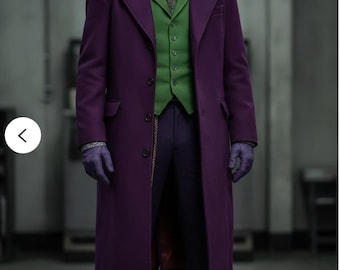 Handmade Joker Cosplay Wool Overcoat: Heath Ledger Dark Knight Style Purple Wool Christmas Cosplay Outfit