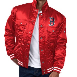 MLB Team Baseball Jacket Boston Red Sox Jacket Red Satin Letterman Sports Jacket Red Sox Team Fans Jacket